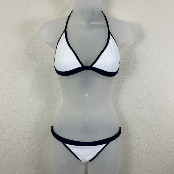 Anthropologie X Heidi Klein Bordered Bikini Womens S/M White Blue - Picture 3 of 9